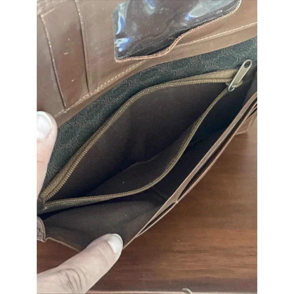 Celine Paris Long Wallet Macadam Brown Bi Fold Snap Coated Canvas Leather Trim - Picture 13 of 16